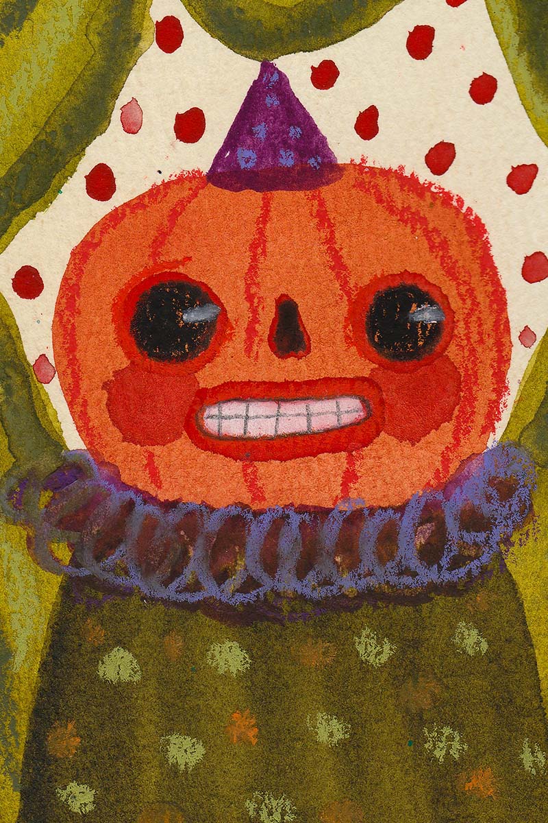 Celebrate Halloween with Idania Salcido colorful hand cut watercolor paper mini-painting art. 4x6 Inches original folk art outsider painting made by Danita Art.