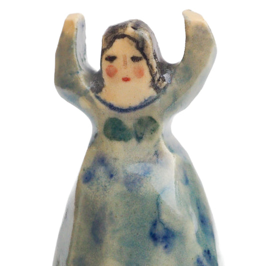 Handmade ceramic woman totem amulet figurine hand painted by Idania Salcido, the artist behind Danita art. Ceramic simulates carved wood with colorful glazes.