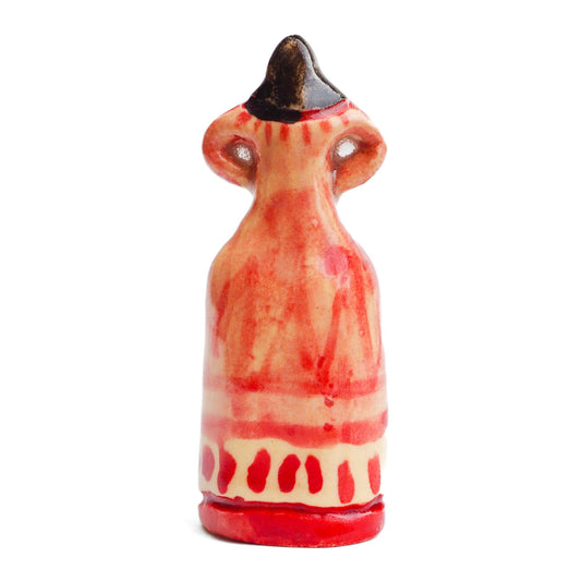 Handmade ceramic woman totem amulet figurine hand painted by Idania Salcido, the artist behind Danita art. Ceramic simulates carved wood with colorful glazes.