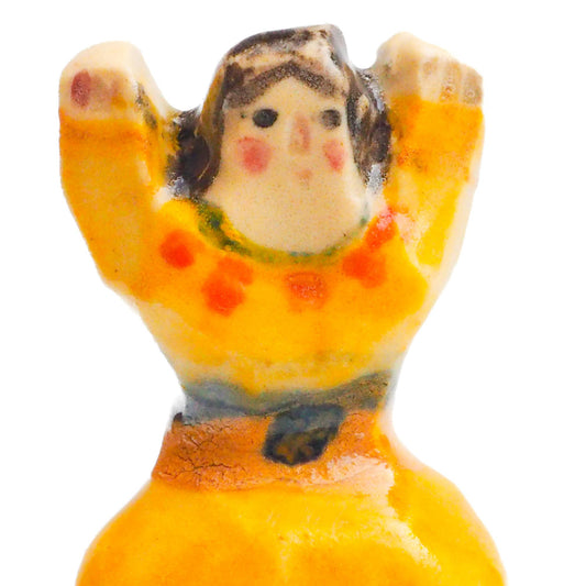 Handmade ceramic woman totem amulet figurine hand painted by Idania Salcido, the artist behind Danita art. Ceramic simulates carved wood with colorful glazes.