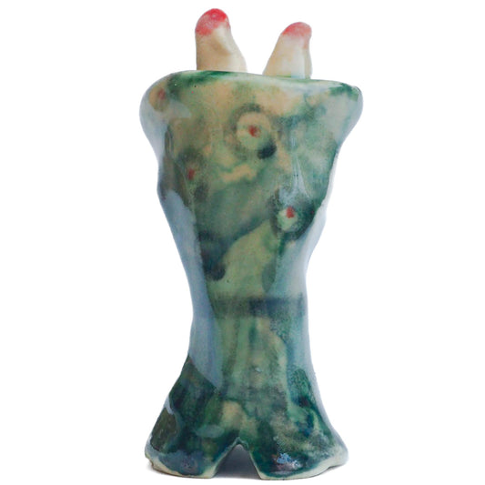 Handmade ceramic totem amulet figurine hand painted by Idania Salcido, the artist behind Danita art. Ceramic simulates carved wood with colorful glazes.