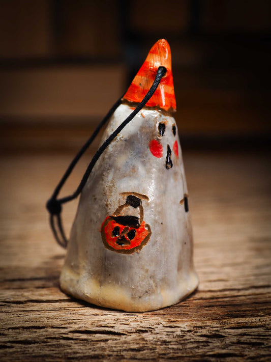 Original handmade ceramic sheet ghost ornament by Idania Salcido Danita Art with thread is perfect Halloween decoration! Stands on its own or hangs from window