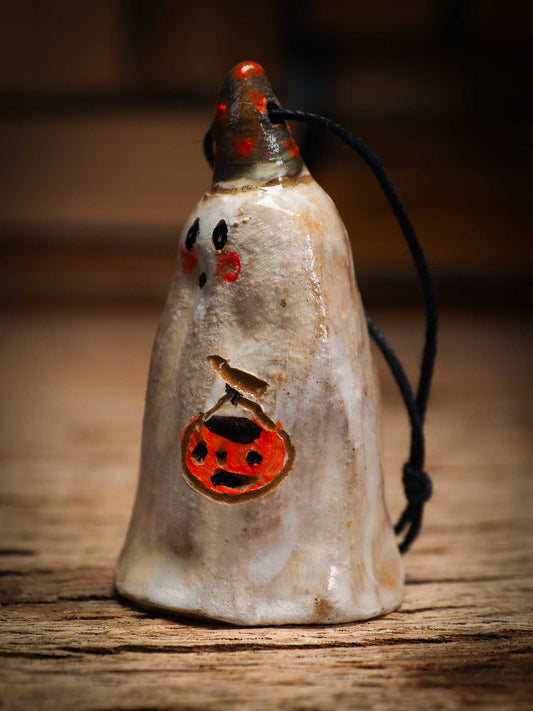 Original handmade ceramic sheet ghost ornament by Idania Salcido Danita Art with thread is perfect Halloween decoration! Stands on its own or hangs from window
