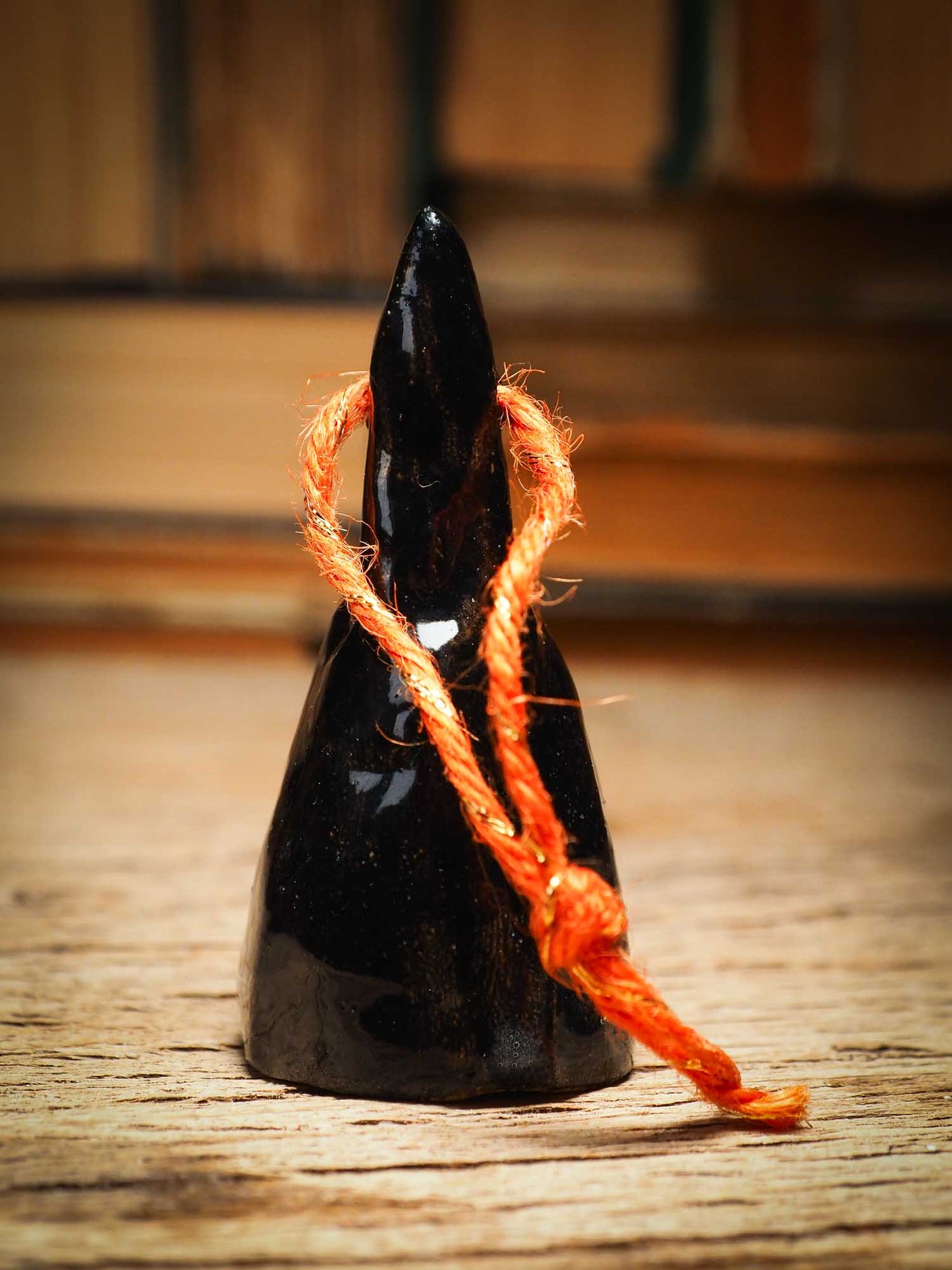 Original handmade ceramic black witch ornament by Idania Salcido Danita Art with thread is perfect Halloween decoration! Stands on its own or hangs from window