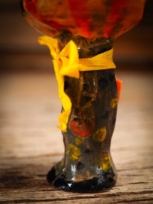 Original handmade ceramic jack-o-lantern pumpkin ornament by Idania Salcido Danita Art is a perfect Halloween decoration! Stands on its own or hangs from window