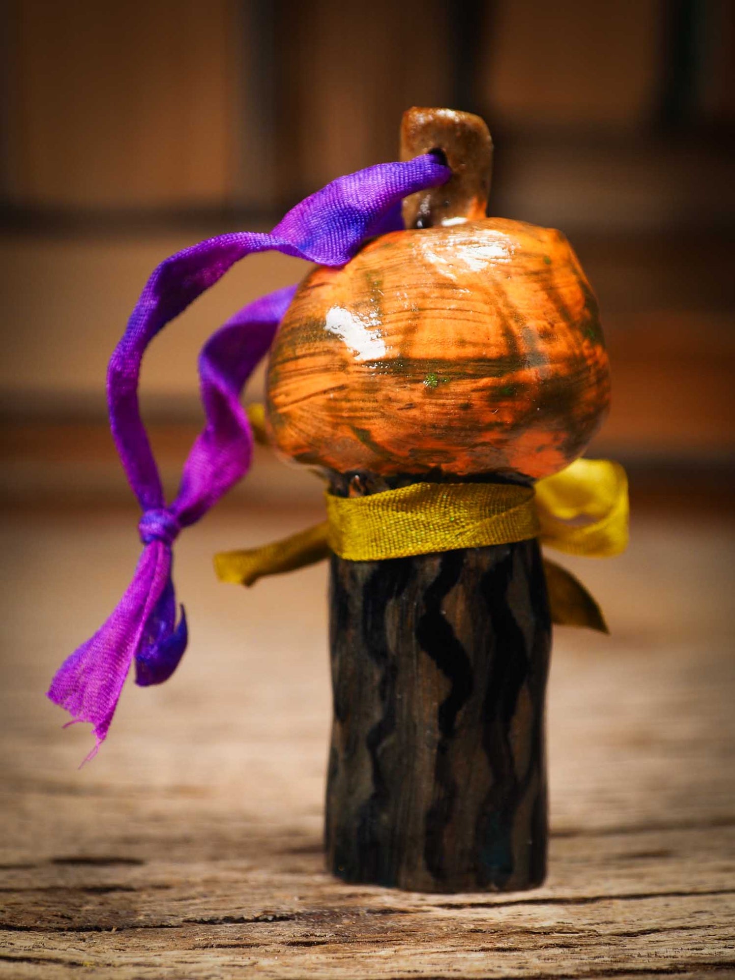 Original handmade ceramic jack-o-lantern pumpkin ornament by Idania Salcido Danita Art is a perfect Halloween decoration! Stands on its own or hangs from window