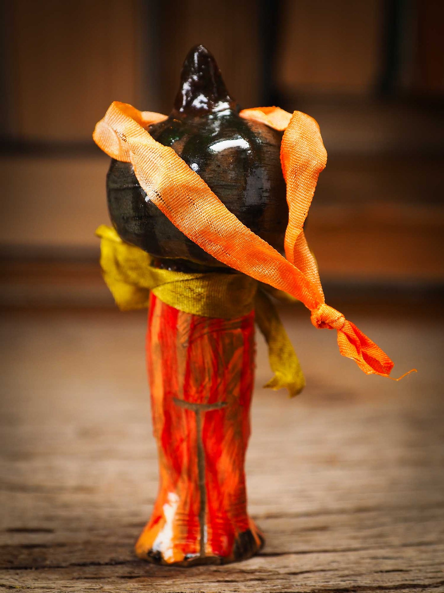 Original handmade ceramic jack-o-lantern pumpkin ornament by Idania Salcido Danita Art is a perfect Halloween decoration! Stands on its own or hangs from window