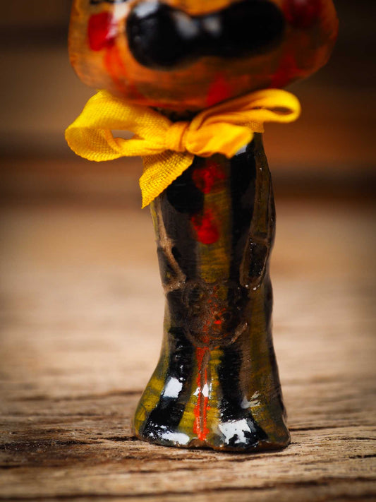 Original handmade ceramic jack-o-lantern pumpkin ornament by Idania Salcido Danita Art is a perfect Halloween decoration! Stands on its own or hangs from window