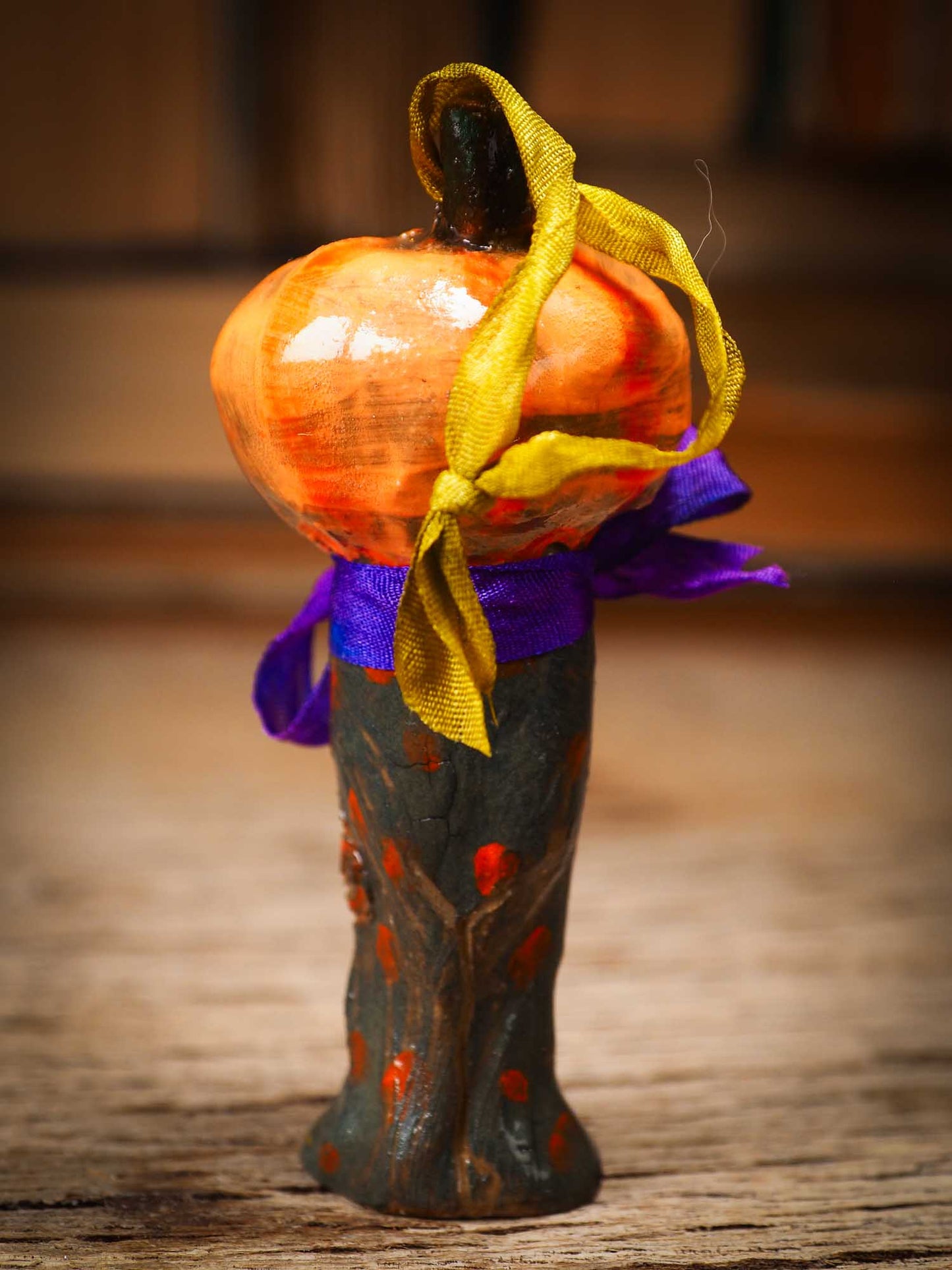 Original handmade ceramic jack-o-lantern pumpkin ornament by Idania Salcido Danita Art is a perfect Halloween decoration! Stands on its own or hangs from window