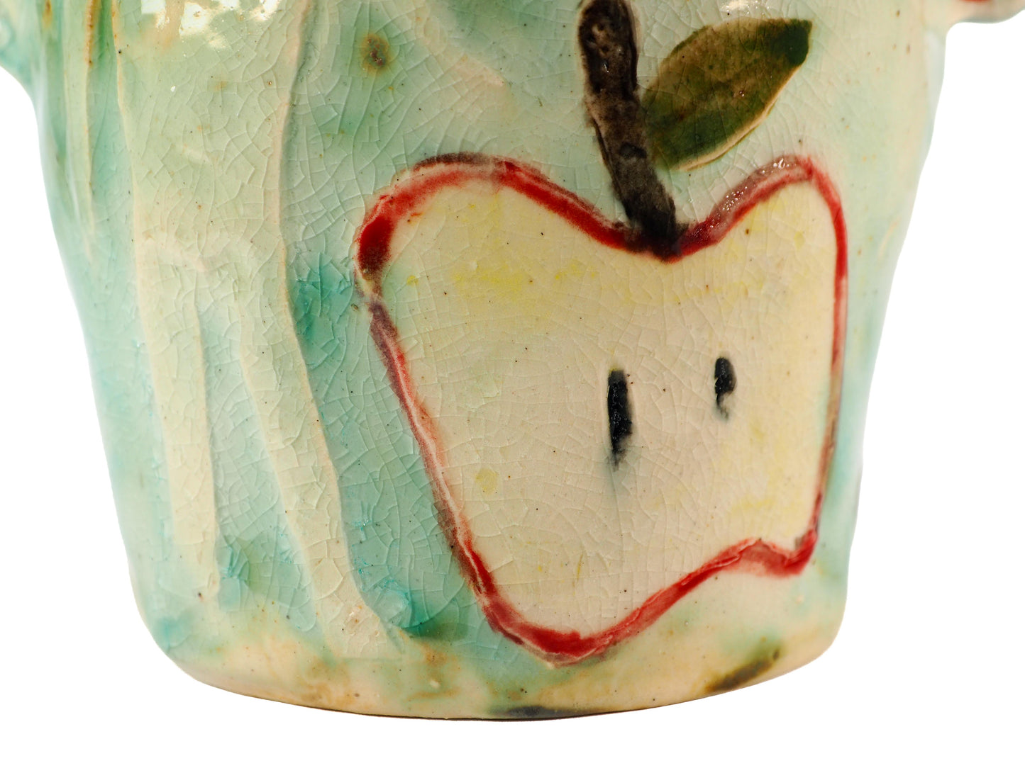 We Could Say No feminist ceramic art vase by Idania Salcido Danita Art featuring carved relief Adam & Eve reaching toward a sliced apple while the serpents lurks nearby.