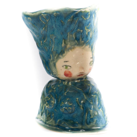 Original hand-carved ceramic art vessel by Idania Salcido (Danita Art). Fired with rich cerulean and mossy glazes, celebrates knowledge, dedication and mastery.
