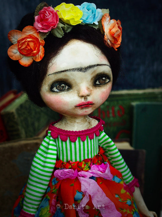 Frida in orange, Art Doll by Danita Art