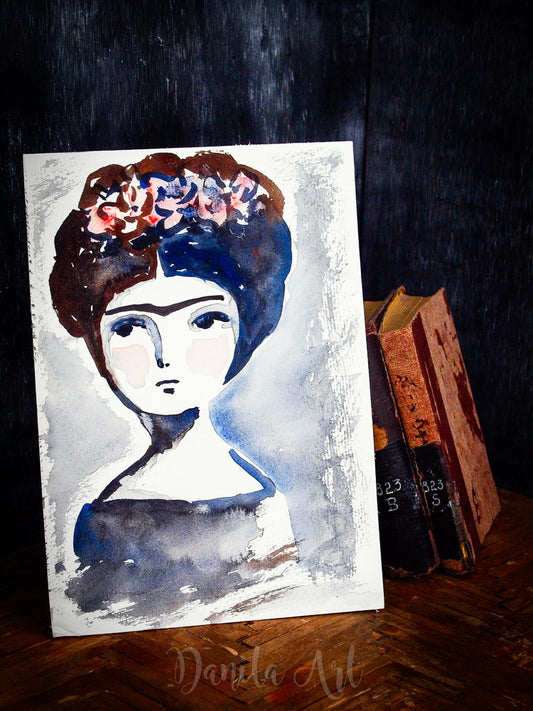 FRIDA IN BLUE AND RED, Original Art by Danita Art