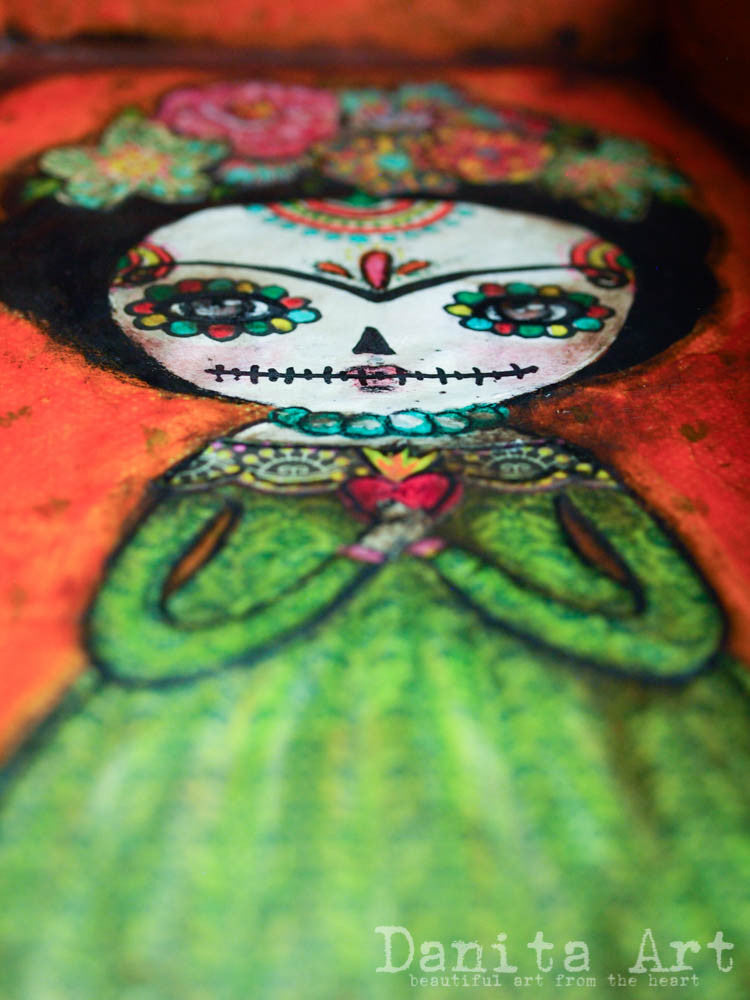 Frida in a coffin, Original Art by Danita Art