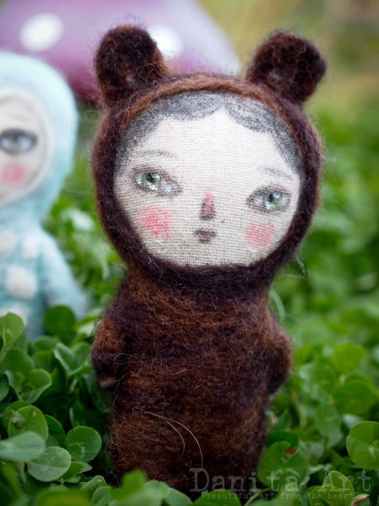 Rosco the bear roams the wooldands created by Danita Art with Fabric, needle felted wool, pencil and paints and lots of love.