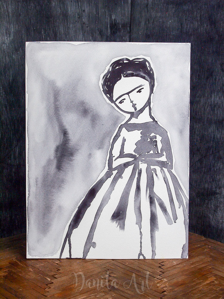 Frida study in black and white, Original Art by Danita Art