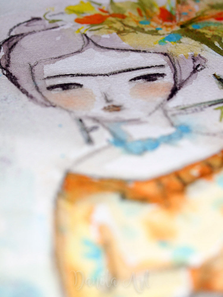 Frida with flowers, Original Art by Danita Art