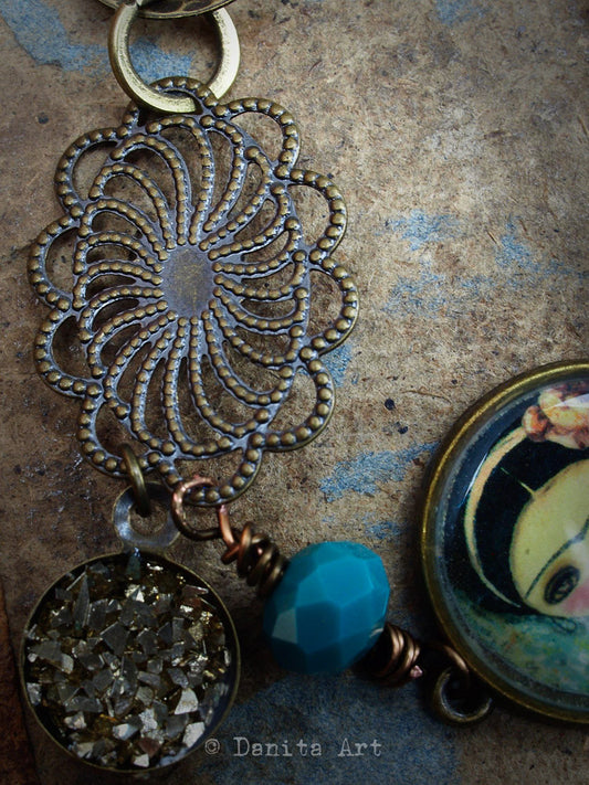 Frida in turquoise and gold, Jewelry by Danita Art