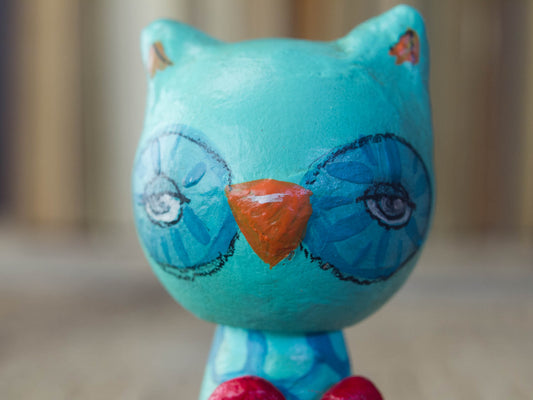 A beautiful owl woodland creature kokeshi art doll, handmade by Danita Art.