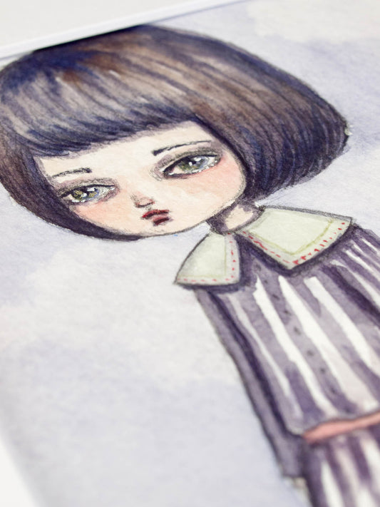 I was in one of those dark, bad moods sometimes I get and I really wanted to get away from it, but the day outside was too cold and rainy to go out for a walk to get away from my depression, so I did the next best thing, I walked away the blues with a watercolor painting of me in Danita Land.