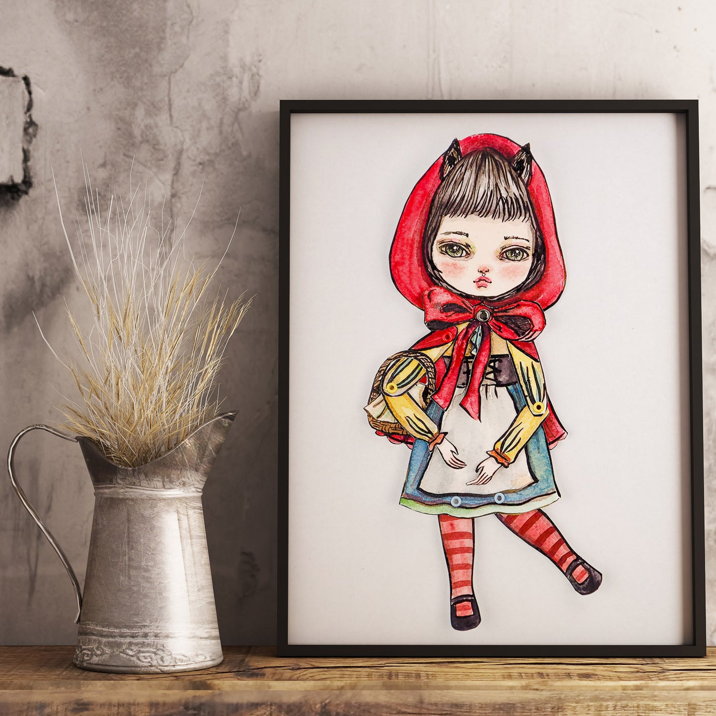 Jointed paper doll: Little red riding hood, Art Doll by Danita Art