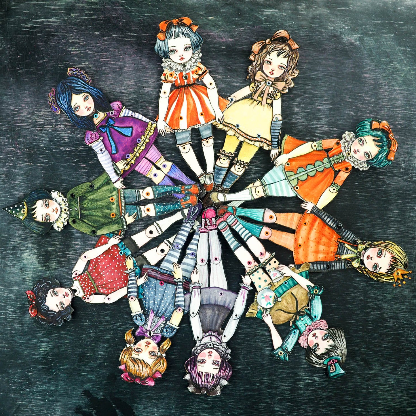 Original watercolor art doll painting by Danita - The magician, Art Doll by Danita Art