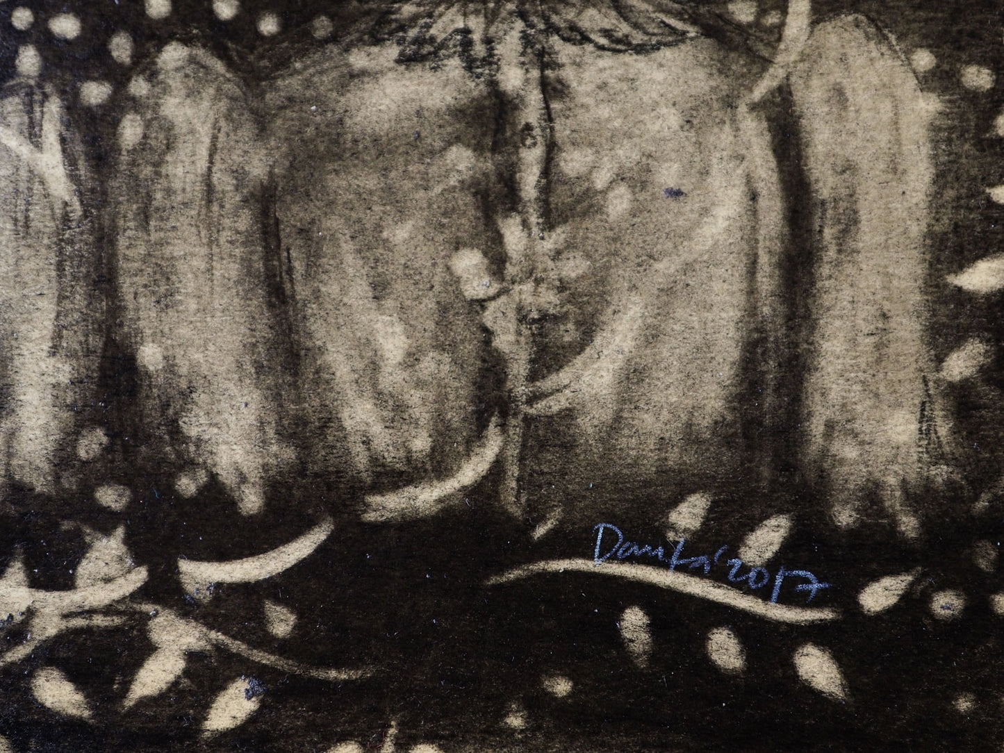 A beautiful drawing on a vintage book page by Danita Art. Created using charcoal and graphite pencils, dark pastels and graphite blocks. Mixed media original illustration.