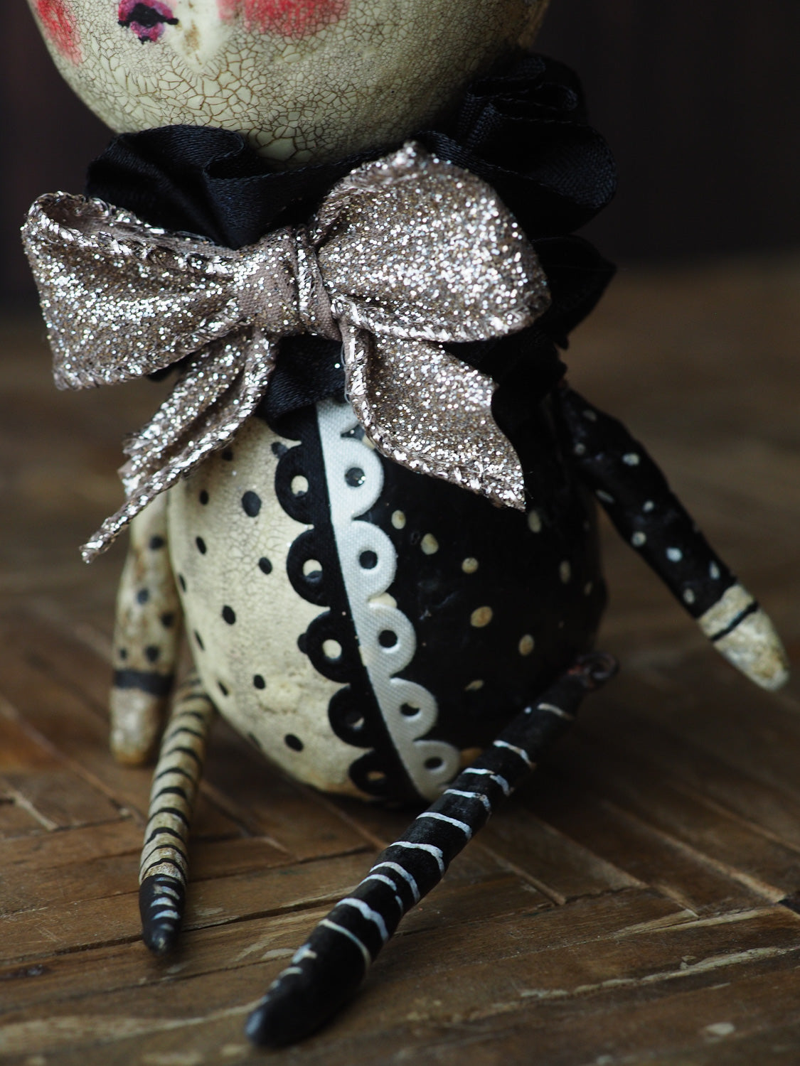 Original Halloween art doll original creation by Danita Art. Paper Clay, sculpted and painted in a spooky whimsical unique work of art.