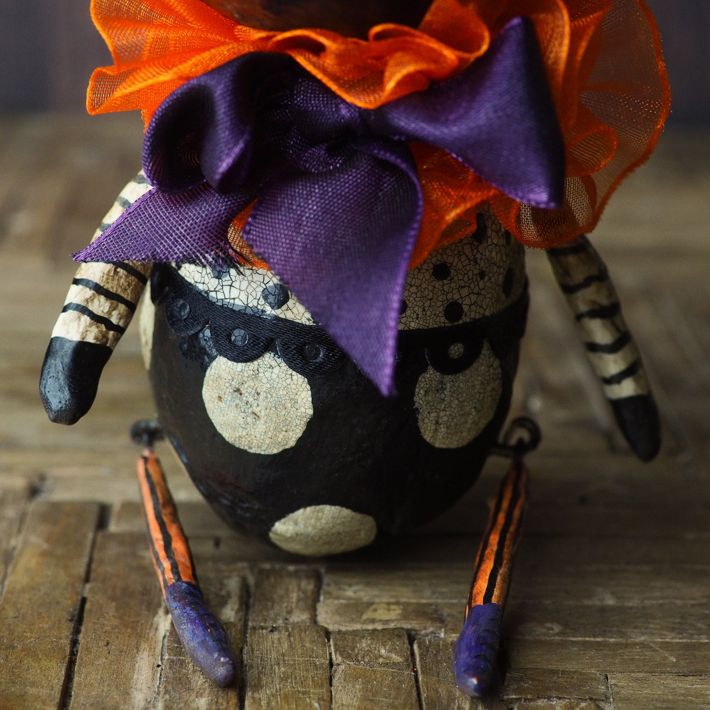 Original Halloween art doll original creation by Danita Art. Paper Clay, sculpted and painted in a spooky whimsical unique work of art.