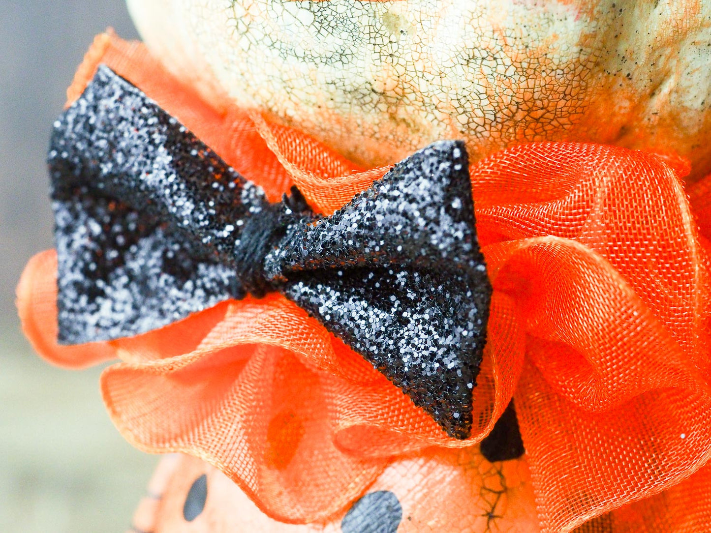 Original Halloween art doll original creation by Danita Art. Paper Clay, sculpted and painted in a spooky whimsical unique work of art. Pumpkin.