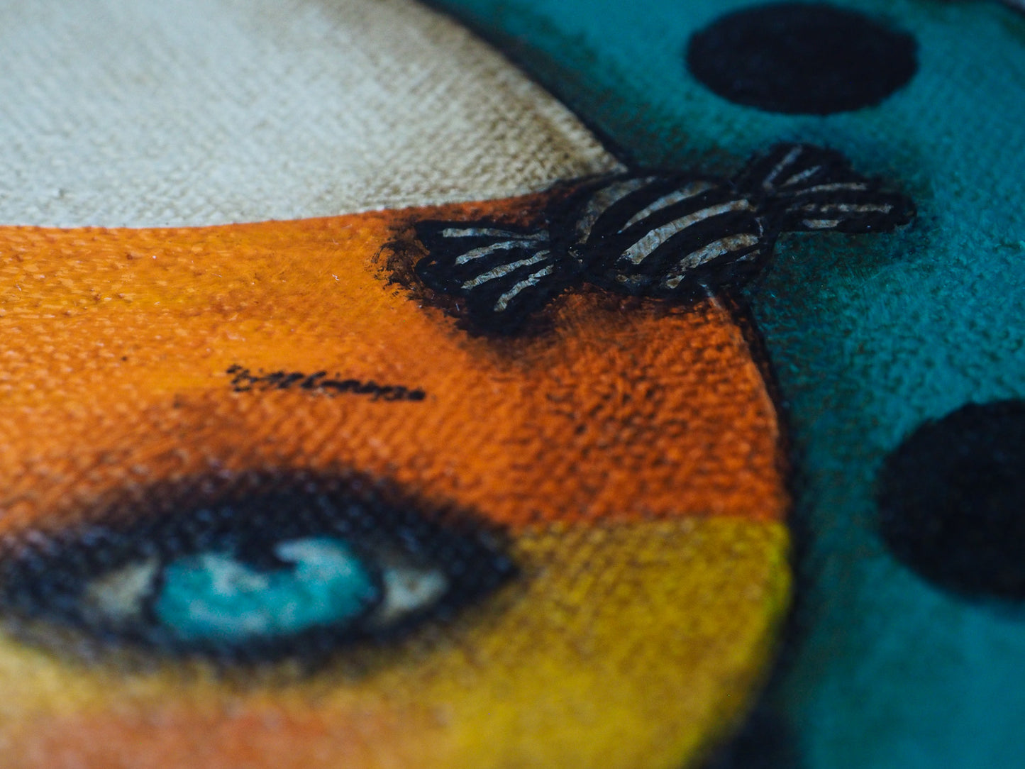 CANDY CORN GIRL. Danita mixed media Halloween round painting., Original Art by Danita Art