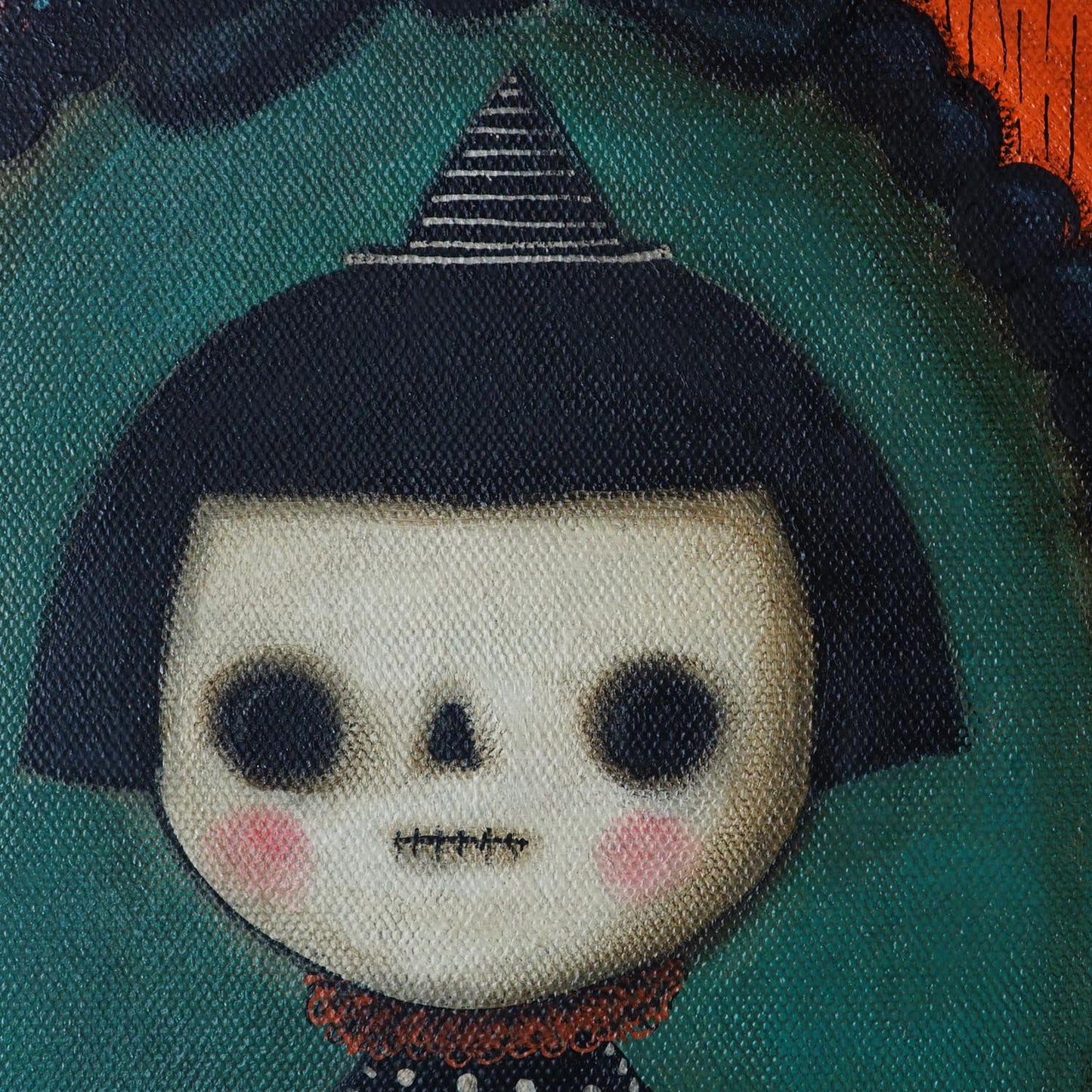 Original painting by Danita Art. Mixed media art using acrylics, oils, pastels, graphite and color pencils for an amazing Halloween decoration to accent your home decor.