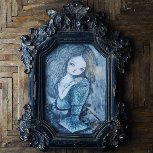 A mermaid looks at you from the beautiful traces of Ink, pencil, graphite and watercolor by Danita Art