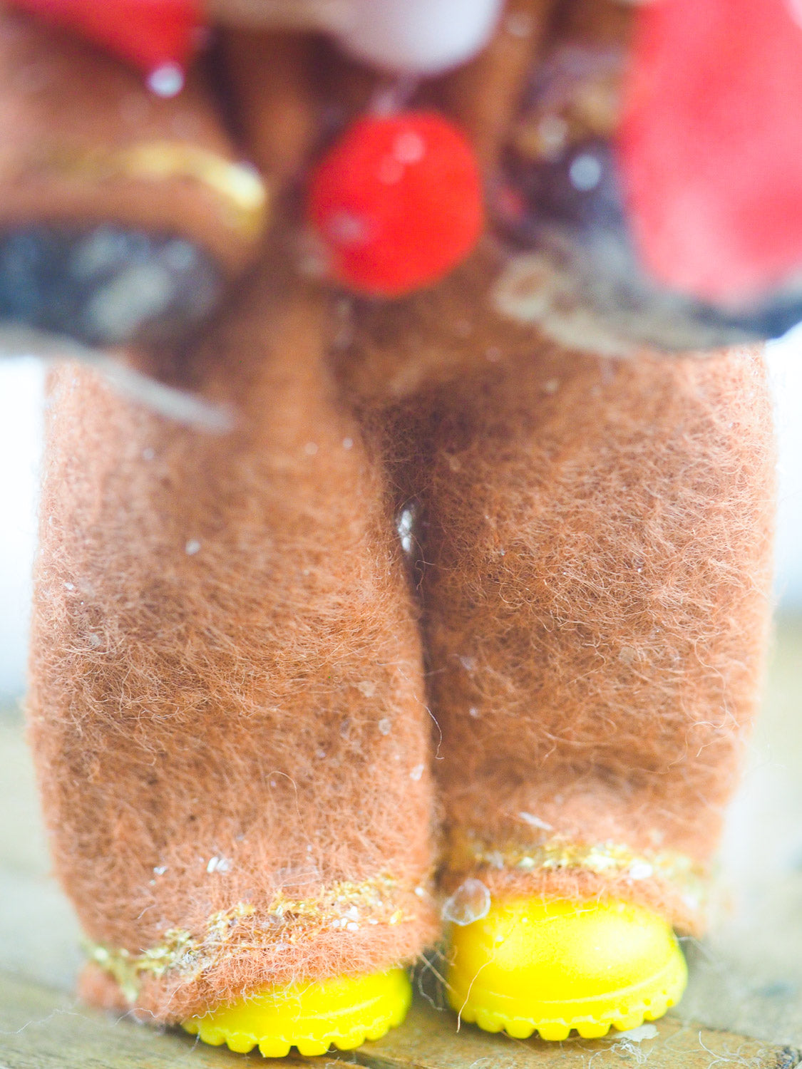 Rudolph the red nose reindeer Christmas tree ornament doll by Danita. Handmade mini doll figurine for your holiday gift list.