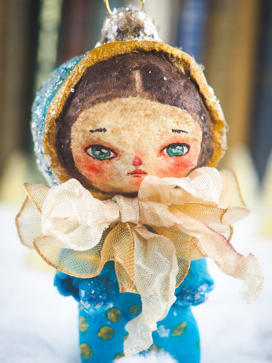 BLUE CHRISTMAS TREE ANGEL ORNAMENT, Art Doll by Danita Art