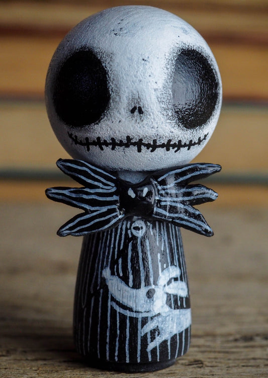 JACK THE PUMPKIN KING AND SALLY - Halloween and the nightmare before Christmas mini fig. A Kokeshi wood peg doll handmade by Danita, Miniature Dolls by Danita Art