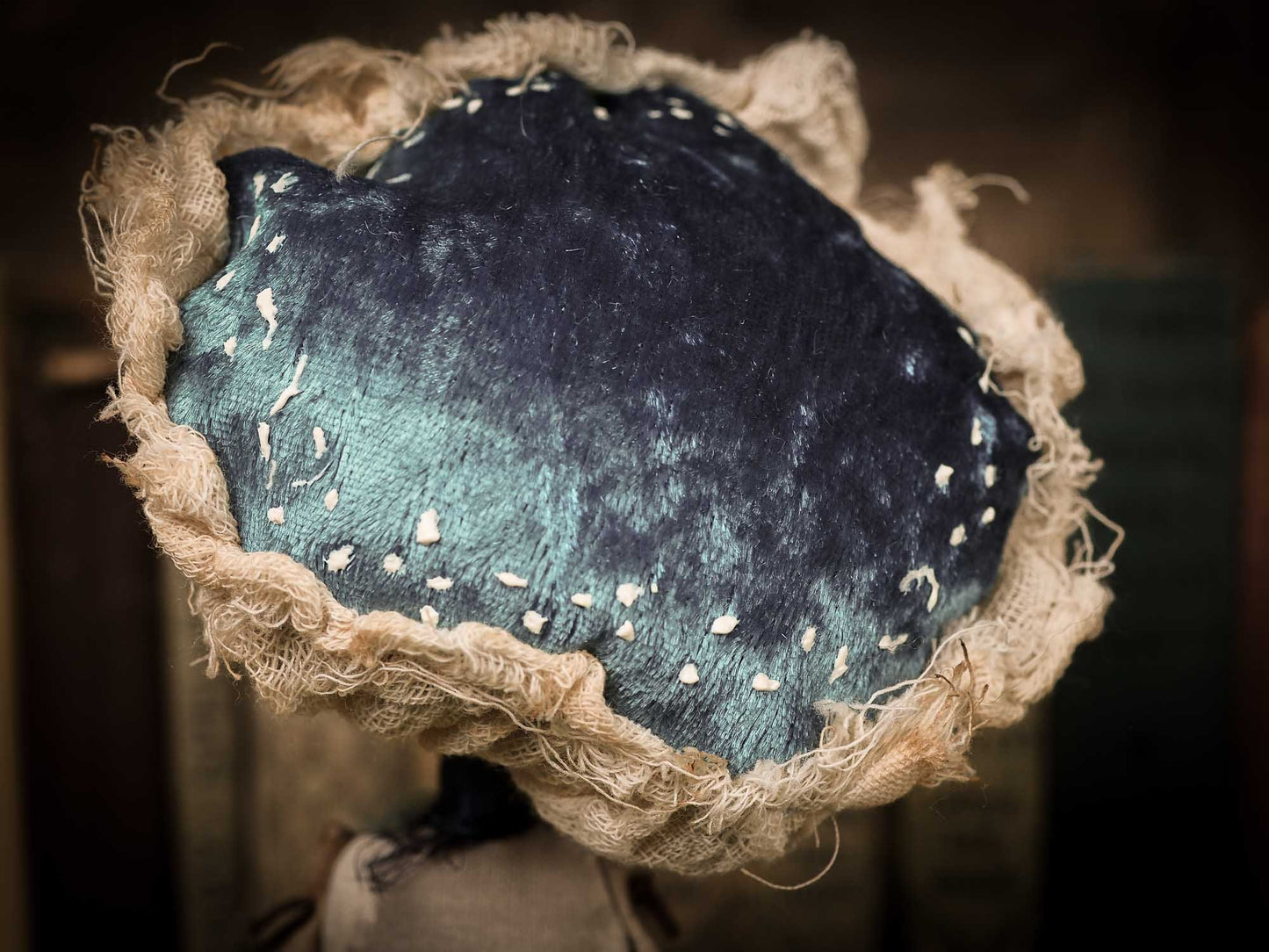 An original forest fairy mushroom fungi toadstool girl art doll handmade by Danita Art, using with original patterns, organic fabric dyed using only natural ingredients like avocado peels, walnuts and marigolds. Each mini art doll in this toy collection is a mini work of huggable fabric art that will be treasured by any collector of Danita's melancholic and fantastic work.