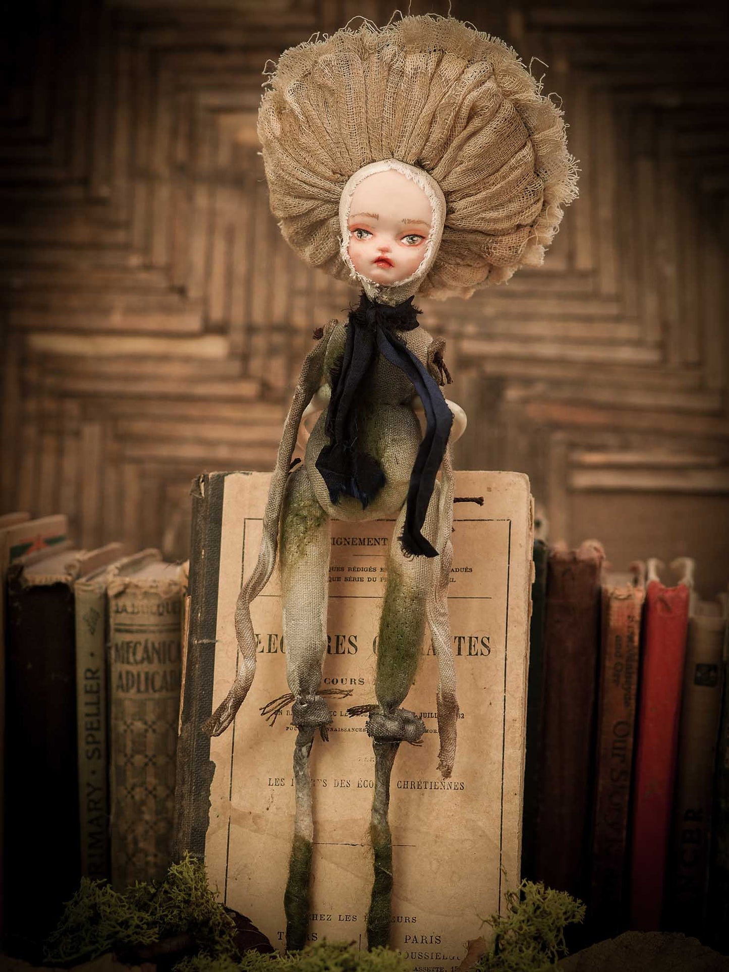 An original handmade art doll by Danita Art, made with original patterns, organic fabric dyed using only natural ingredients like avocado peels, walnuts and marigolds. Each mini art doll in this toy collection is a mini work of huggable fabric art that will be treasured by any collector of Danita's melancholic and fantastic work.