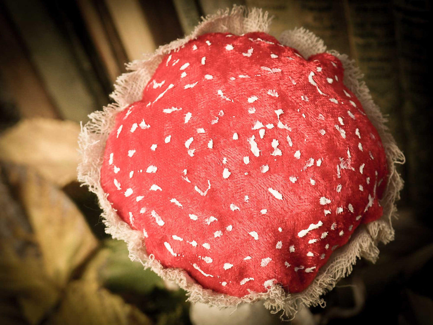 An original forest fairy mushroom fungi toadstool girl art doll handmade by Danita Art, using with original patterns, organic fabric dyed using only natural ingredients like avocado peels, walnuts and marigolds. Each mini art doll in this toy collection is a mini work of huggable fabric art that will be treasured by any collector of Danita's melancholic and fantastic work.