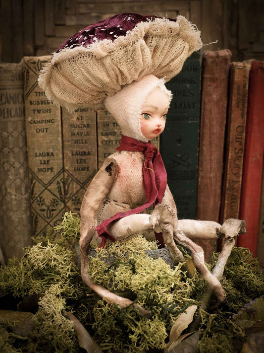 An original handmade art doll by Danita Art, made with original patterns, organic fabric dyed using only natural ingredients like avocado peels, walnuts and marigolds. Each mini art doll in this toy collection is a mini work of huggable fabric art that will be treasured by any collector of Danita's melancholic and fantastic work.