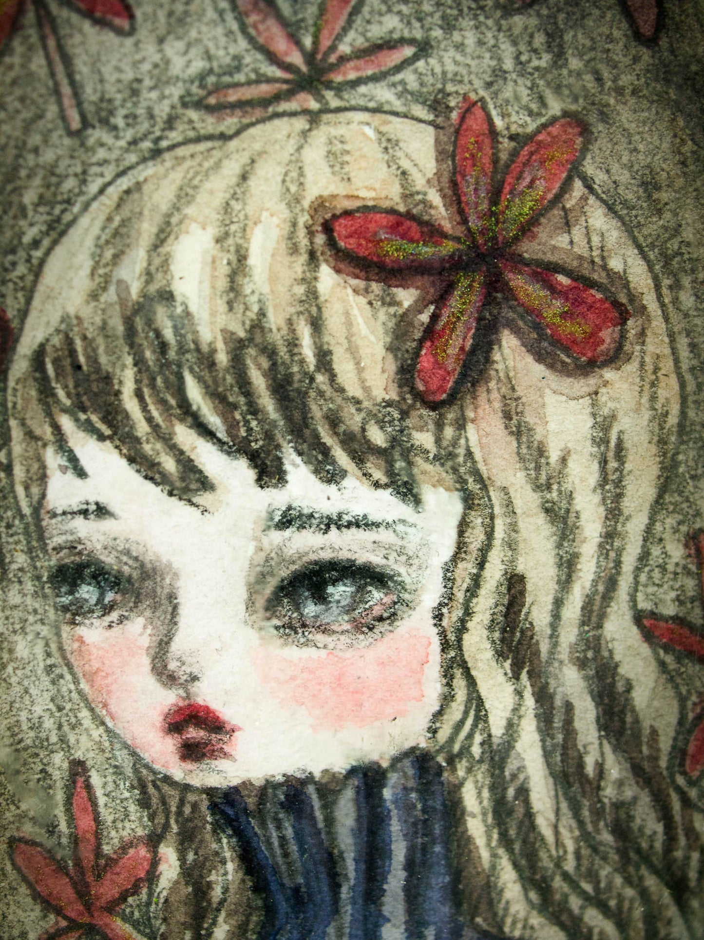 This is another mixed media drawing in pencil, charcoal and watercolor by Danita Art. I like how the little painting has a vintage feel to it, just like you discovered it on an old house.