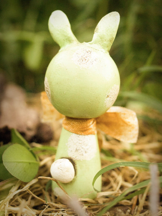 Beautiful handmade Easter bunny rabbit kokeshi art dolls are dwelling in the woods of Danita's fantasy land.