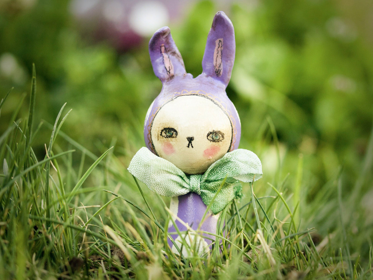 Monday, the purple kokeshi Easter bunny, Miniature Dolls by Danita Art