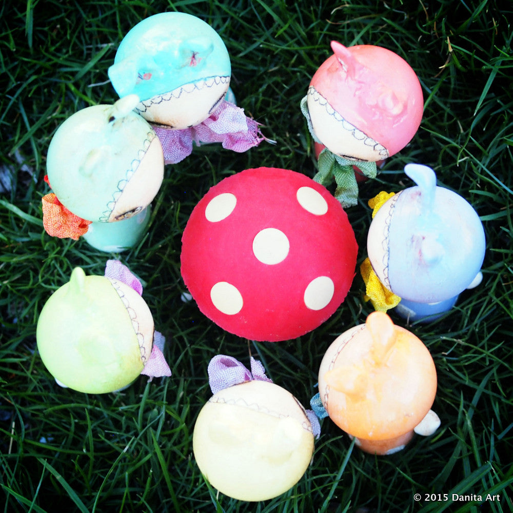 Lemon, the yellow kokeshi Easter bunny, Miniature Dolls by Danita Art