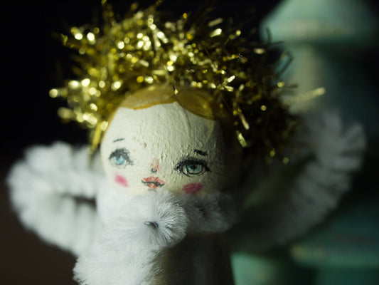 The angel of creativity, a holiday wood kokeshi art doll created by Danita Art