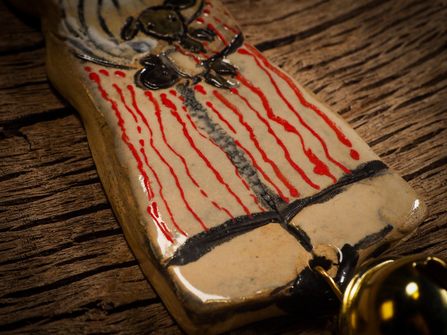 An original Christmas Holiday tree round glazed ceramic ornament handmade by Idania Salcido, the artist behind Danita Art. Glazed carved sgraffito stoneware, hand painted and decorated, it is illustrated by hand with snowmen, Christmas trees, Santa Claus, angels and snow balls and winter themes.