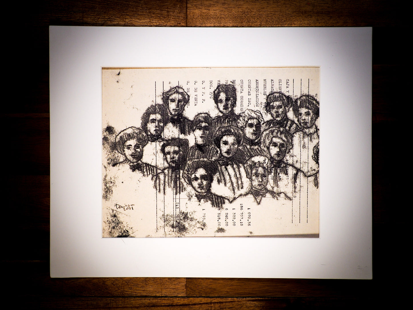 An original watercolor painting by Idania Salcido, the artist behind Danita Art. This is a beautiful monoprint, a one of a kind ink and vintage paper original art creation with generations of family tradition, painted on a mid 20th century ledger sheet with typewriter characters.