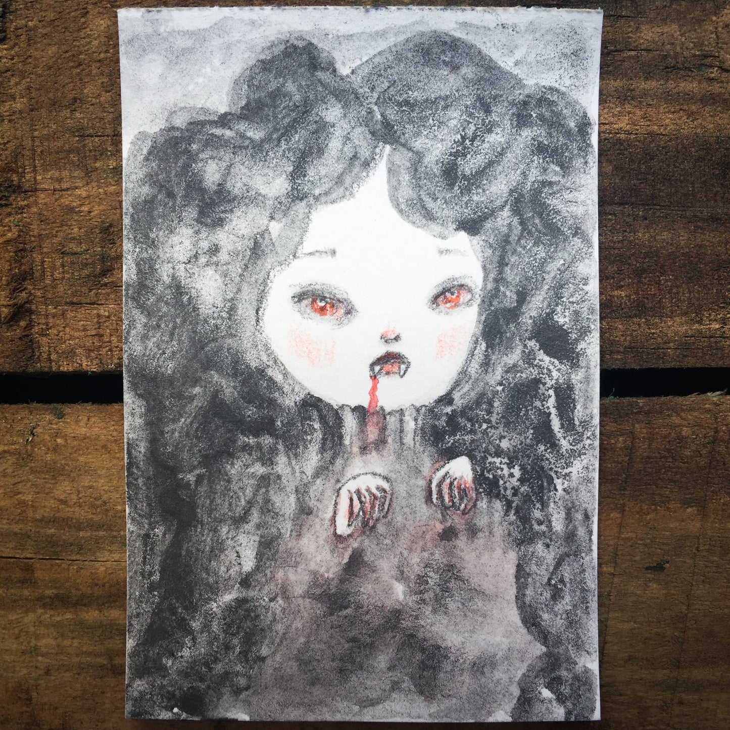 Vampire Danita Drawlloween Illustration Watercolor Graphite Drawing Halloween Painting Illustration Art