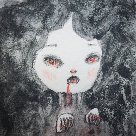 Vampire Danita Drawlloween Illustration Watercolor Graphite Drawing Halloween Painting Illustration Art