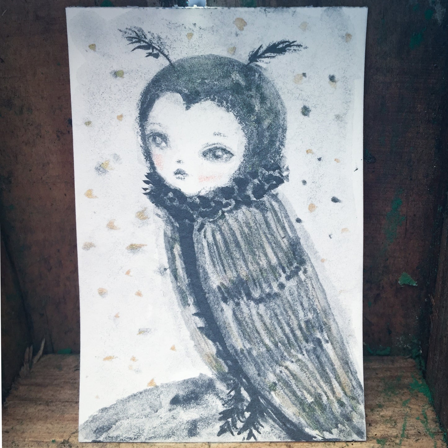 Mothman Danita Drawlloween Monster Illustration Watercolor Graphite Drawing Halloween Painting Illustration Art